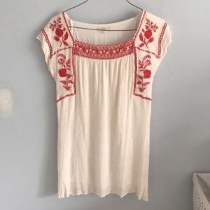 Cream shift dress with orange embroidery